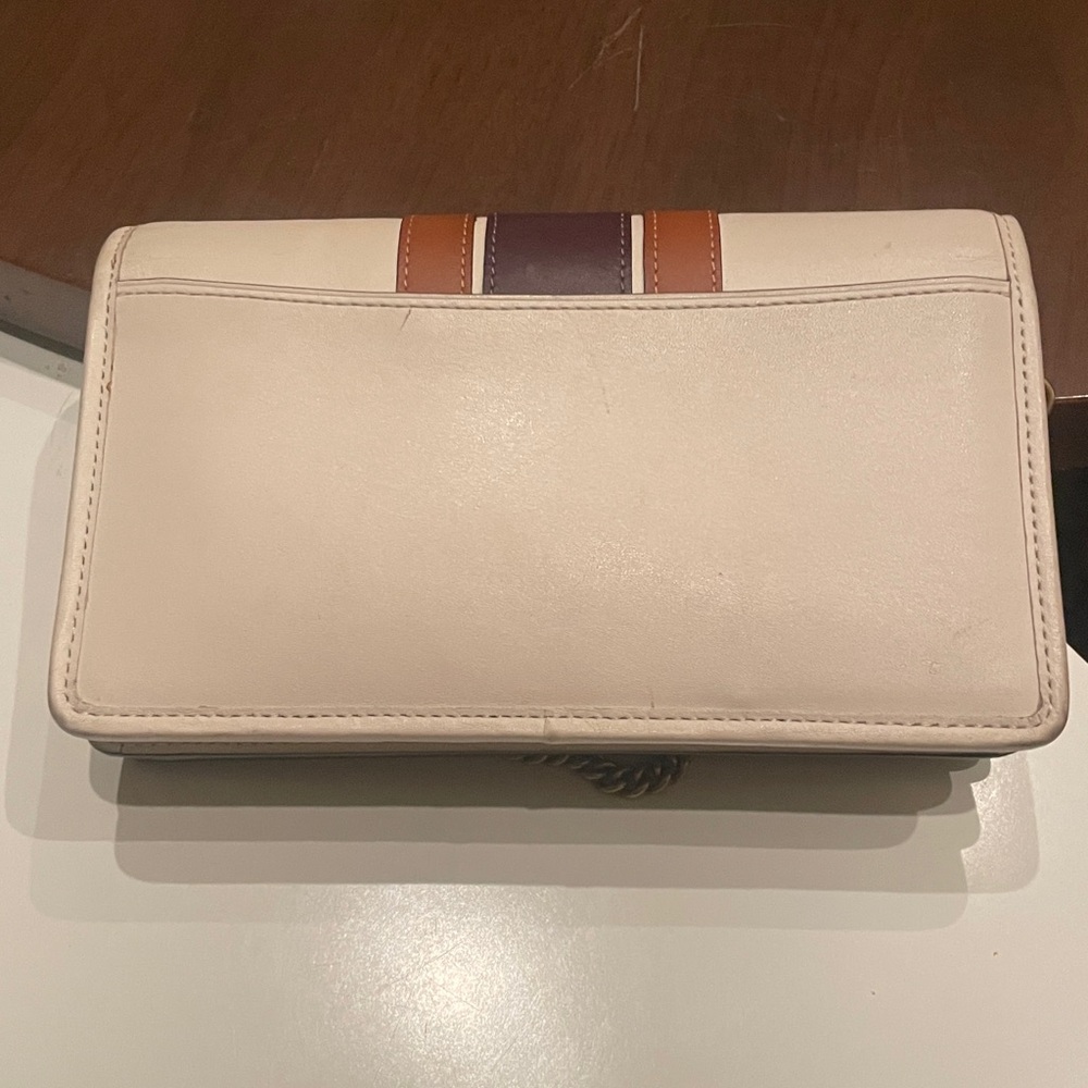 Coach Callie Leather Chain Clutch Crossbody Varsity Stripe Bag - Picture 6 of 10